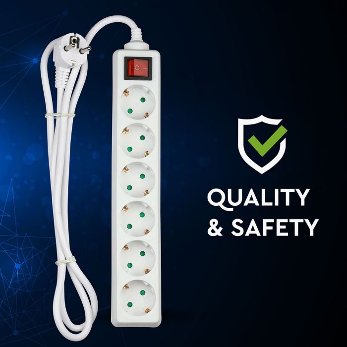 1,5 м Удлинительный распределитель 6 розеток с выключателем IP20 16A 250V 3680W, V-TAC
