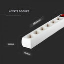 5m Extender-splitter 6 sockets with switch IP20 16A 250V 3680W, V-TAC