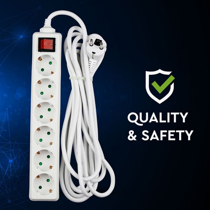 5m Extender-splitter 6 sockets with switch IP20 16A 250V 3680W, V-TAC
