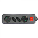 1.5m Pagarinātājs-sadalītājs 4 ligzdas ar slēdzi IP20 16A 250V 3680W melns, V-TAC