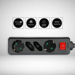 1,5м Разделитель розеток 4 розетки с выключателем IP20 16A 250V 3680W черный, V-TAC