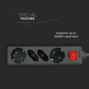 1.5m Pagarinātājs-sadalītājs 4 ligzdas ar slēdzi IP20 16A 250V 3680W melns, V-TAC