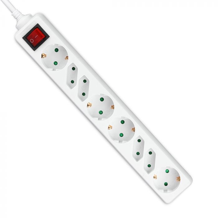 1.5m Pagarinātājs-sadalītājs 8 ligzdas ar slēdzi IP20 16A 250V 3680W, V-TAC