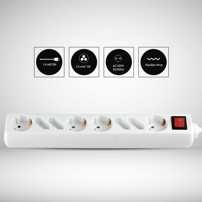 1,5 м Разделитель розеток 8 розеток с выключателем IP20 16A 250V 3680W, V-TAC