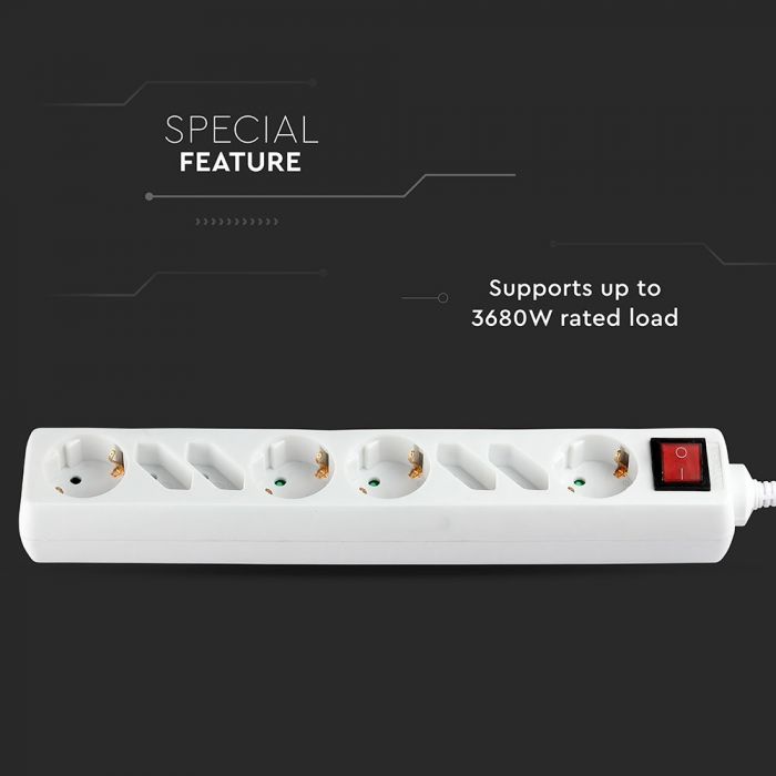 1,5 м Разделитель розеток 8 розеток с выключателем IP20 16A 250V 3680W, V-TAC