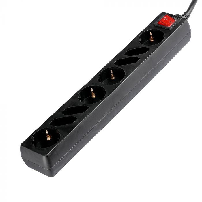 1.5m Extender-splitter 8 sockets with switch IP20 16A 250V 3680W black, V-TAC