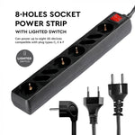1,5м Разделитель розеток 8 розеток с выключателем IP20 16A 250V 3680W черный, V-TAC