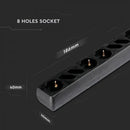 1,5m Pistikupesa jaotur 8 pistikupesa koos lülitiga IP20 16A 250V 3680W must, V-TAC