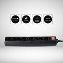 1,5m Pistikupesa jaotur 8 pistikupesa koos lülitiga IP20 16A 250V 3680W must, V-TAC