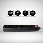 1,5м Разделитель розеток 8 розеток с выключателем IP20 16A 250V 3680W черный, V-TAC