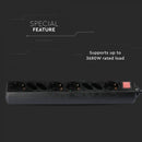 1,5m Pistikupesa jaotur 8 pistikupesa koos lülitiga IP20 16A 250V 3680W must, V-TAC