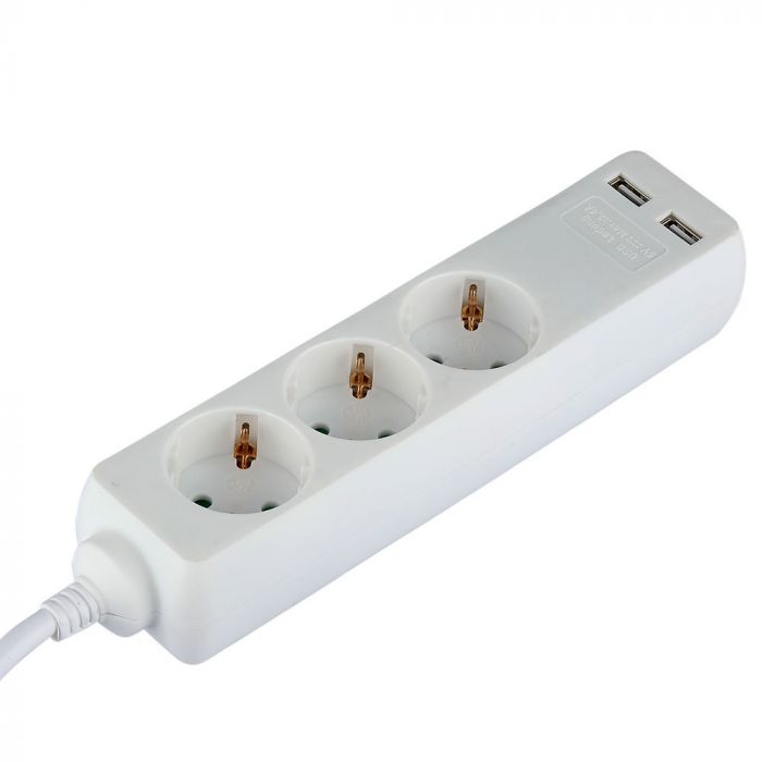 1.5m Pagarinātājs-sadalītājs 3 ligzdas, 2 USB IP20 16A 250V 3680W , V-TAC