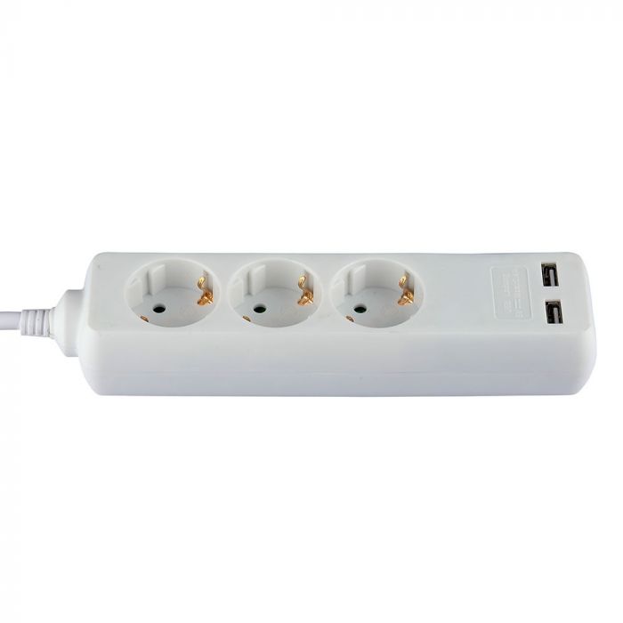 1.5m Pagarinātājs-sadalītājs 3 ligzdas, 2 USB IP20 16A 250V 3680W , V-TAC