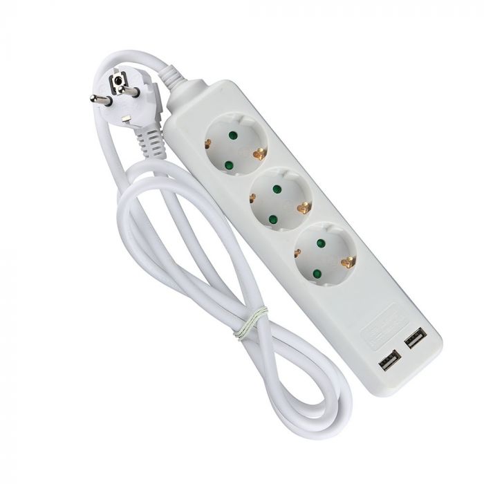 1.5m Pagarinātājs-sadalītājs 3 ligzdas, 2 USB IP20 16A 250V 3680W , V-TAC