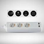 1.5m Pagarinātājs-sadalītājs 3 ligzdas, 2 USB IP20 16A 250V 3680W , V-TAC
