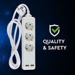 1.5m Pagarinātājs-sadalītājs 3 ligzdas, 2 USB IP20 16A 250V 3680W , V-TAC