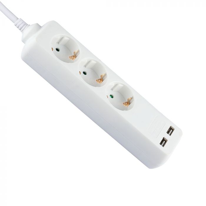 5m Pagarinātājs-sadalītājs 3 ligzdas, 2 USB IP20 16A 250V 3680W, V-TAC