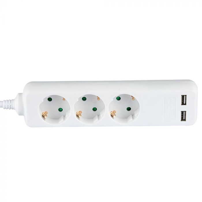 5m Pagarinātājs-sadalītājs 3 ligzdas, 2 USB IP20 16A 250V 3680W, V-TAC