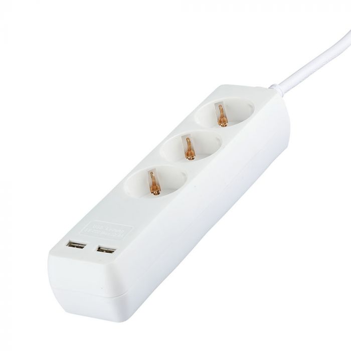 5m Pagarinātājs-sadalītājs 3 ligzdas, 2 USB IP20 16A 250V 3680W, V-TAC
