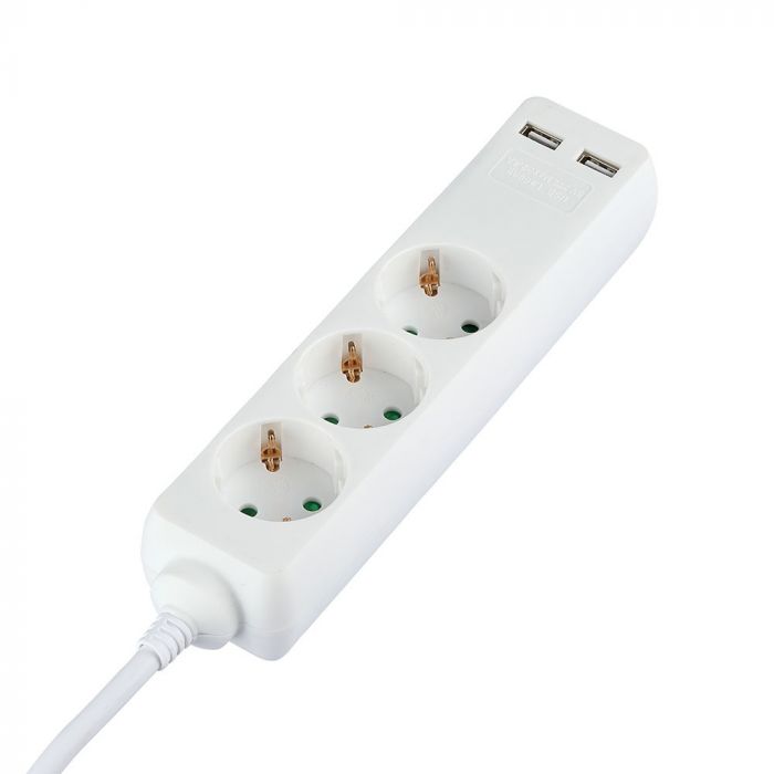 5m Pikendusvõrk 3 pistikupesa, 2 USB IP20 16A 250V 3680W, V-TAC