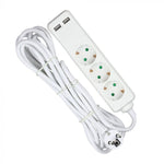 5m Pikendusvõrk 3 pistikupesa, 2 USB IP20 16A 250V 3680W, V-TAC