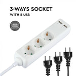 5m Pikendusvõrk 3 pistikupesa, 2 USB IP20 16A 250V 3680W, V-TAC