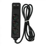 1,5 м Удлинитель 3 розетки 2 USB IP20 16A 250V 3680W черный, V-TAC