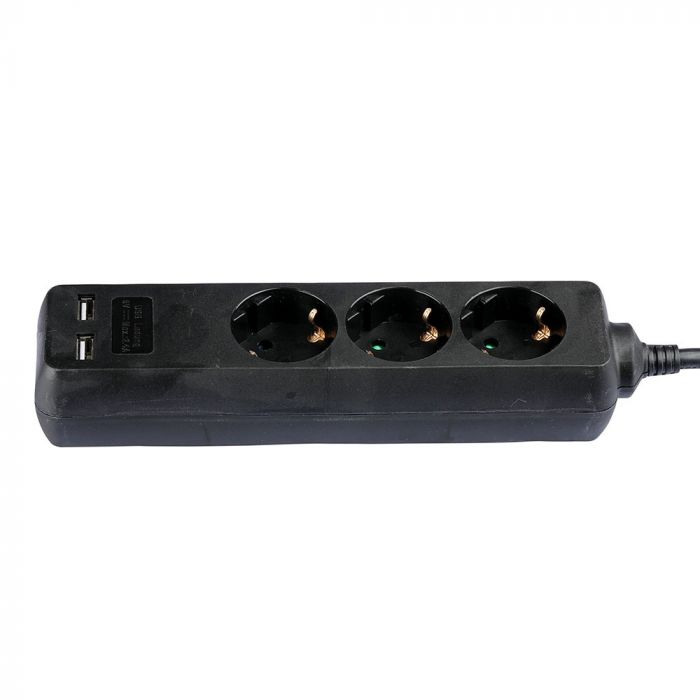 1,5 м Удлинитель 3 розетки 2 USB IP20 16A 250V 3680W черный, V-TAC