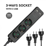 1,5 м Удлинитель 3 розетки 2 USB IP20 16A 250V 3680W черный, V-TAC