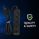 1,5 м Удлинитель 3 розетки 2 USB IP20 16A 250V 3680W черный, V-TAC