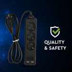 1,5 м Удлинитель 3 розетки 2 USB IP20 16A 250V 3680W черный, V-TAC