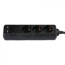 5m Extender-splitter 3 sockets 2 USB IP20 16A 250V 3680W black, V-TAC