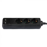 5m Pikendusvõrk 3 pistikupesa 2 USB IP20 16A 250V 3680W must, V-TAC