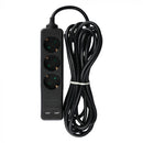5m Extender-splitter 3 sockets 2 USB IP20 16A 250V 3680W black, V-TAC