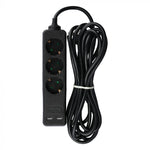 5m Pikendusvõrk 3 pistikupesa 2 USB IP20 16A 250V 3680W must, V-TAC