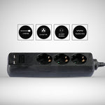 5m Pikendusvõrk 3 pistikupesa 2 USB IP20 16A 250V 3680W must, V-TAC