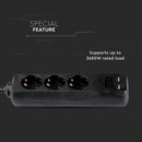5m Extender-splitter 3 sockets 2 USB IP20 16A 250V 3680W black, V-TAC