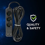 5m Pikendusvõrk 3 pistikupesa 2 USB IP20 16A 250V 3680W must, V-TAC