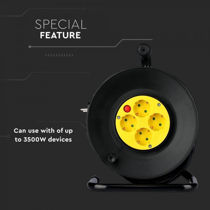 25m Pistikupesa jaotur 4 pistikupesa, IP20 16A 250V 3680W, V-TAC