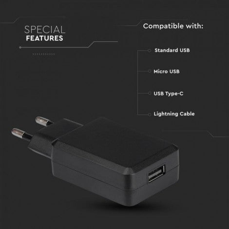Max 18W QC3.0 ceļojumu adapteris ar USB izeju, melns, V-TAC