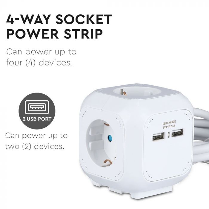 Adapter with USB, 16A, 3680W, AC:230V, IP20, V-TAC