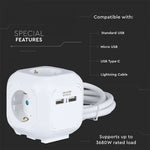 Adapter with USB, 16A, 3680W, AC:230V, IP20, V-TAC