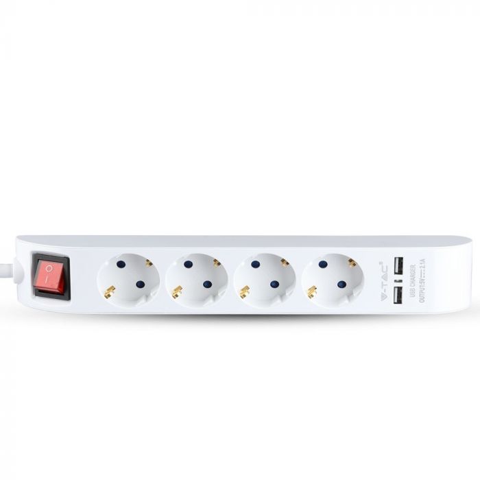 1.4m Pagarinātājs-sadalītājs, 4 ligzdas, IP20 16A 250V 3680W, 2 USB, V-TAC