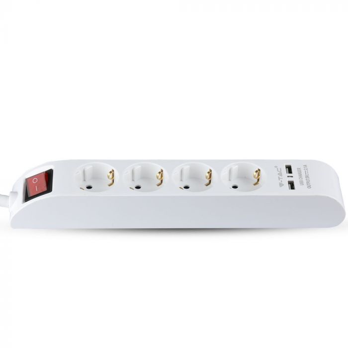 Удлинитель 1,4 м, 4 розетки, IP20 16A 250V 3680W, 2 USB, V-TAC