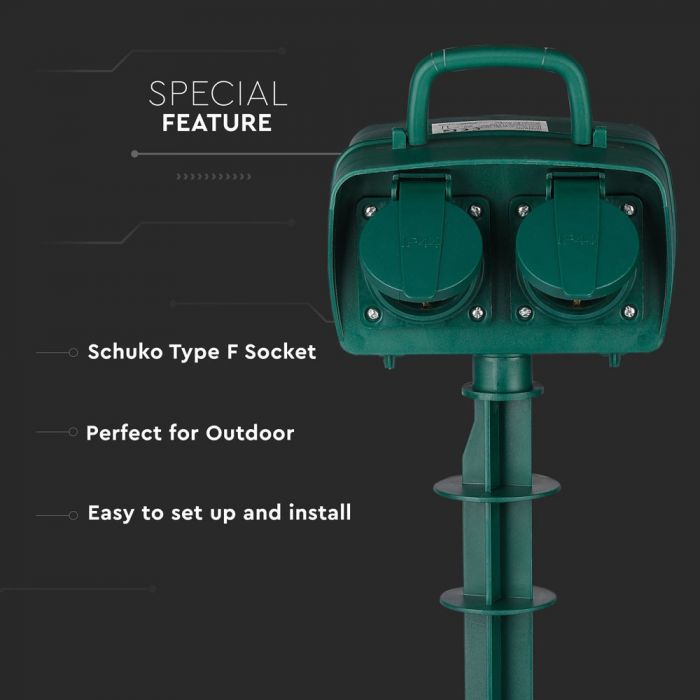 V-TAC 3m Pagarinātājs/sadalītājs ar 4 ligzdām, IP44, 16A, 3500W, AC:230V, zaļš, piemērots lietošanai ārā