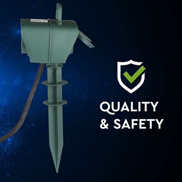 V-TAC 3m Pagarinātājs/sadalītājs ar 4 ligzdām, IP44, 16A, 3500W, AC:230V, zaļš, piemērots lietošanai ārā