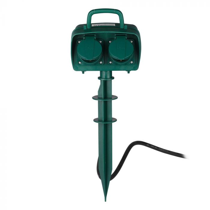 V-TAC 3m pikendus/adapter 4 pistikupesaga, IP44, 16A, 3500W, AC:230V, roheline, sobib välitingimustes kasutamiseks.