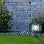 V-TAC 3m pikendus/adapter 2 pistikupesaga, IP44, 16A, 3500W, AC:230V, roheline, ajamiga, sobib välitingimustes kasutamiseks.