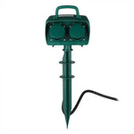 V-TAC 3m pikendus/adapter 2 pistikupesaga, IP44, 16A, 3500W, AC:230V, roheline, ajamiga, sobib välitingimustes kasutamiseks.