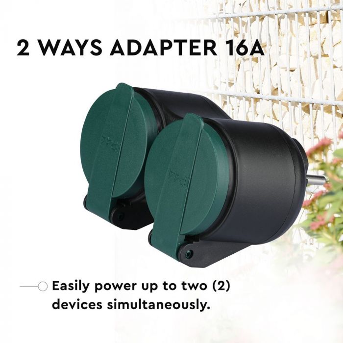 Adapter for 2 sockets, 3680W 16A, IP44, V-TAC